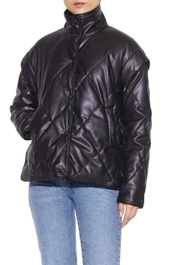 Apparis Liliane Faux Leather Quilted Jacket in Noir Black M