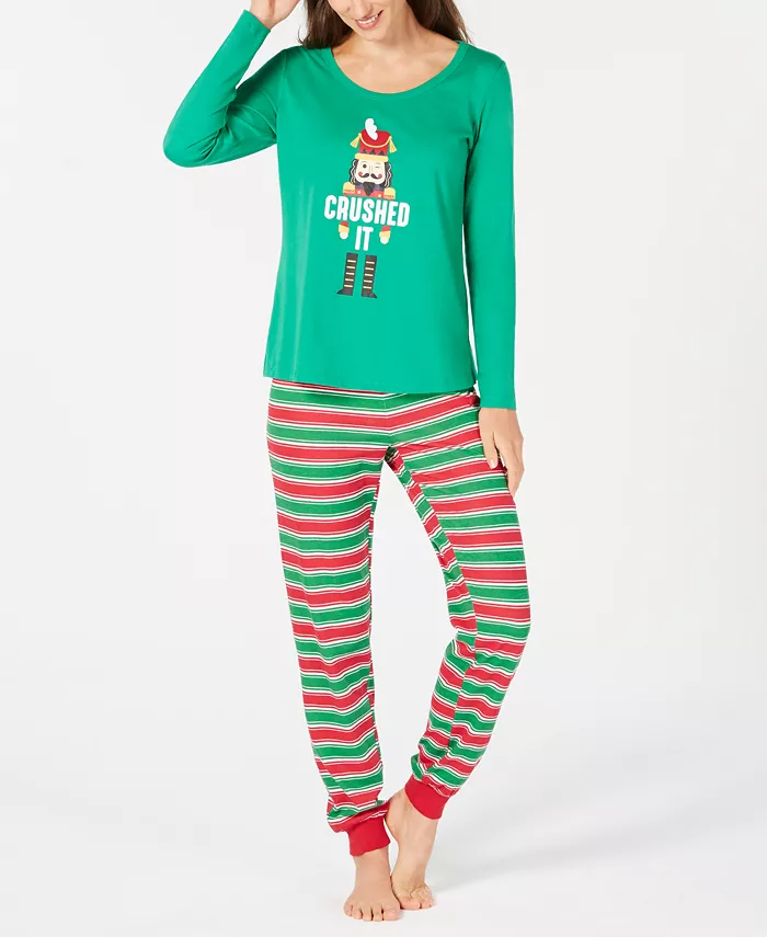 Family Pajamas Womens Crushed It Red and Green Stripe Pajama Set Green XS