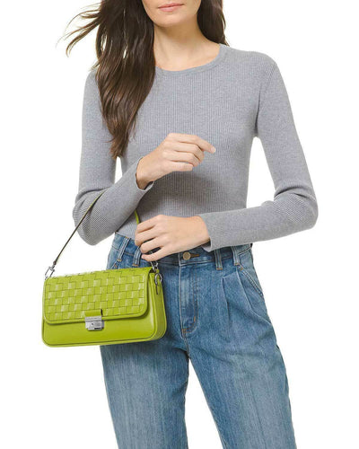 Michael Kors Bradshaw Woven Leather Convertible Shoulder Bag Lime