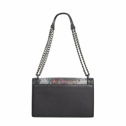 INC Women's Black Snake Print Leather Double Flat Strap Shoulder Bag