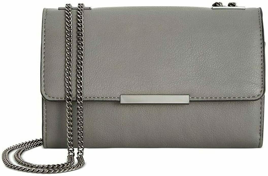 INC Women's Gray Leather Chain Strap Crossbody Handbag Purse