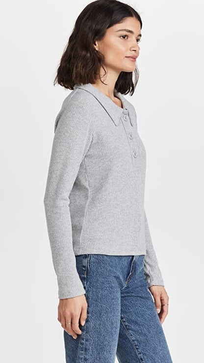 LNA Women's Marta Brushed Rib Top, Heather Grey, M