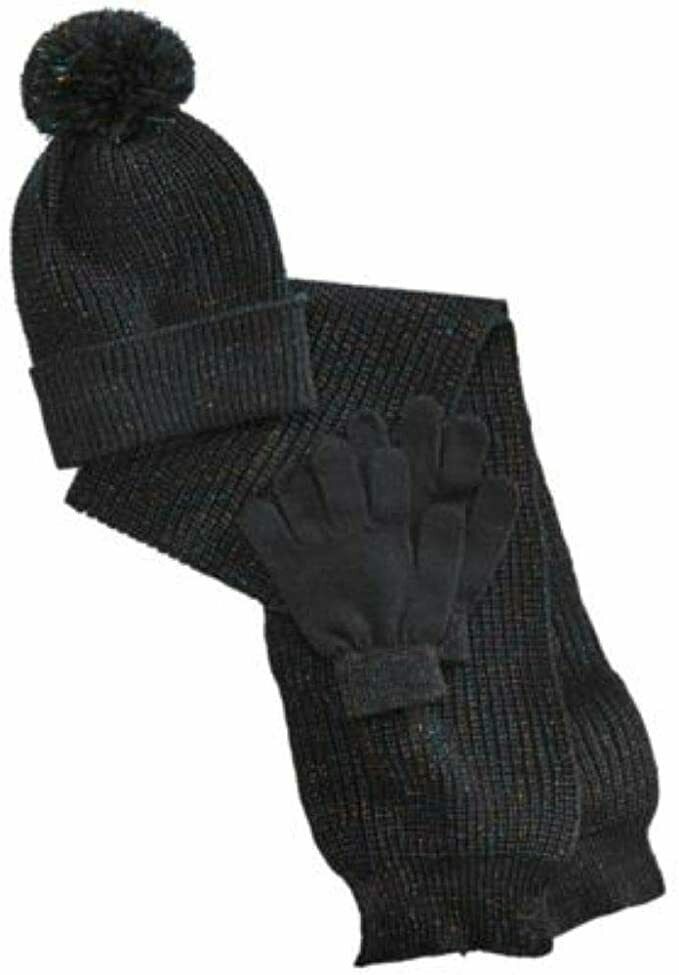 Berkshire Fashions Black Girls Winter Set Hat Scarf Gloves