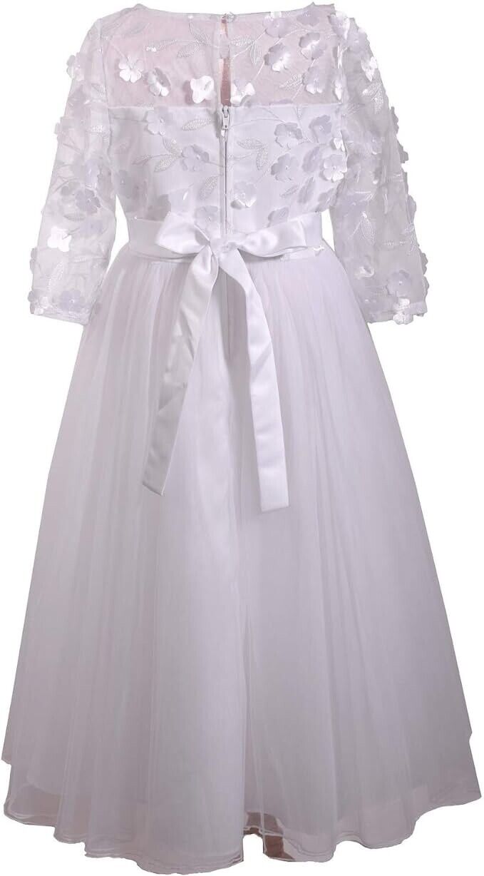 Bonnie Jean Girl's First Communion Dress with Bow and Daisies, Long Sleeve 8