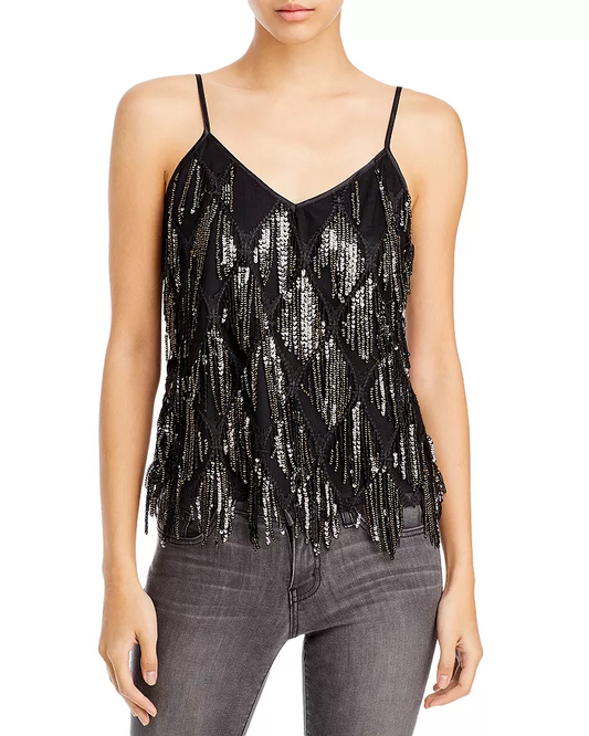 AQUA Sequined Fringe Cami L