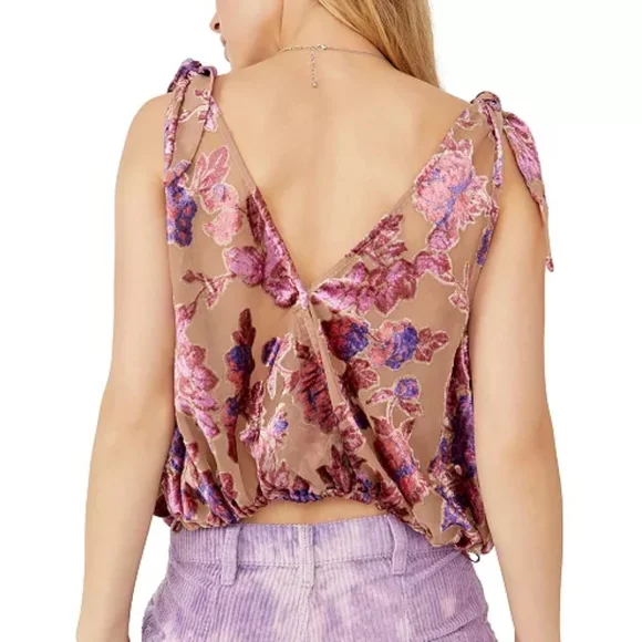 Free People Tied to You Floral Velvet Tank in Sweet Combo L