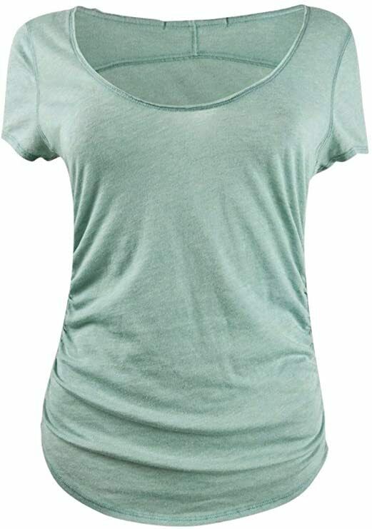 Free People Womens Sonnet Tee - Ruched Scoop Neck - Sea Sage