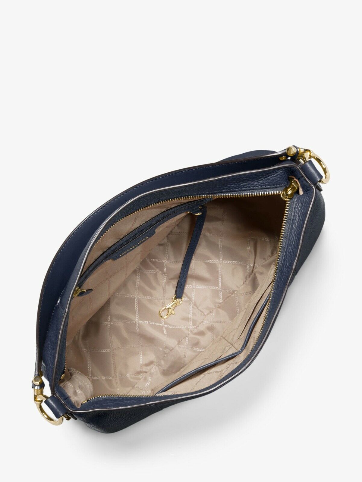 Michael Kors Navy Pebbled Leather Large Brooke Hobo Shoulder Purse Bag