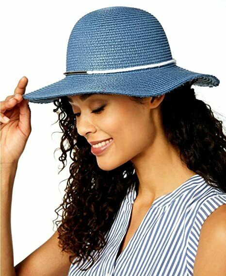 INC International Concepts Contrast-Band Floppy Hat Navy ONE SIZE