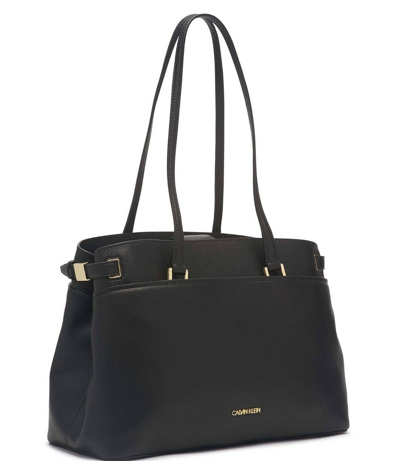 Calvin Klein Avery Micro Pebble Leather Tote Black/Gold