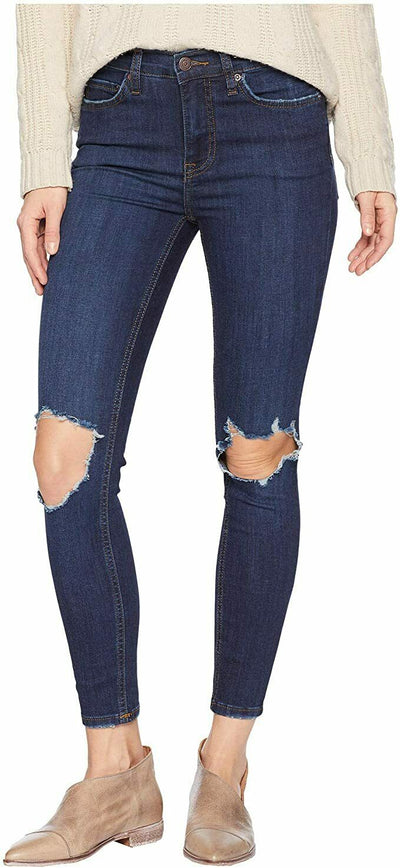 Free People Womens Busted Denim Destroyed Skinny Jeans Blue 28