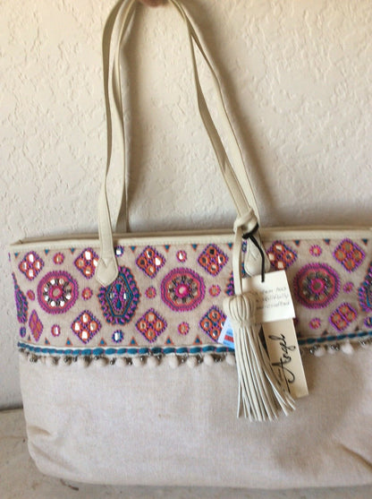Angel by L. Martino $148 NWT Lily Extra Large Beaded Tote Multi Color Bohemian - Outlet Designers