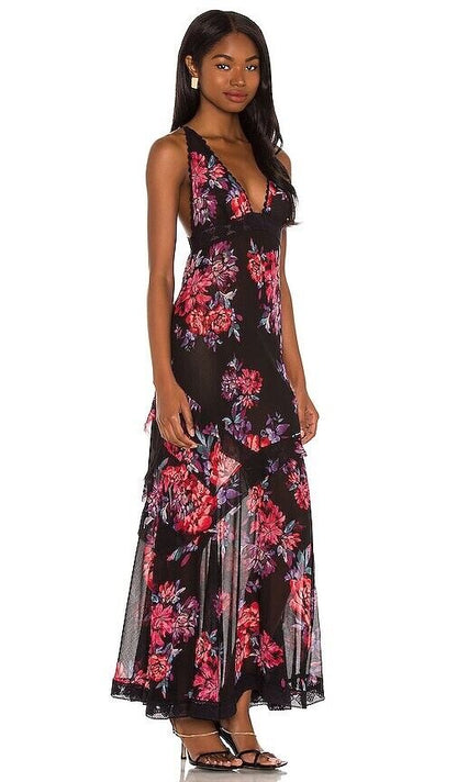 Free People Stay Awhile Sleeveless Maxi Dress, Size Large in Black Combo L