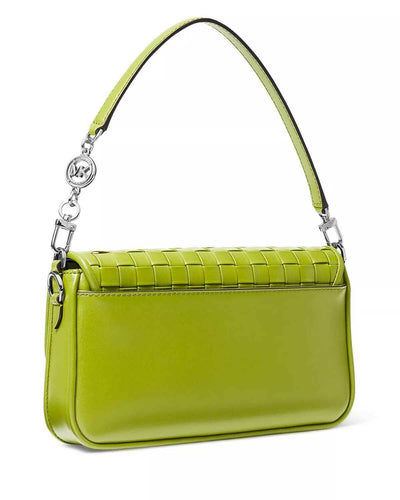 Michael Kors Bradshaw Woven Leather Convertible Shoulder Bag Lime