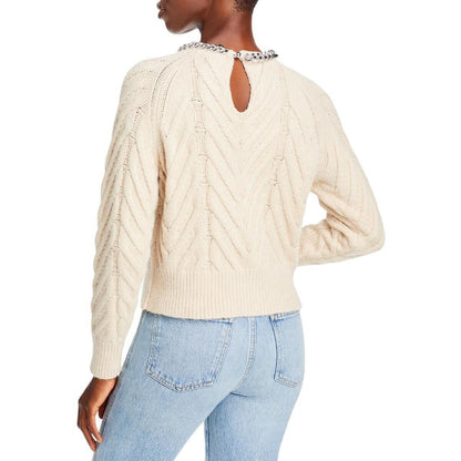 Aqua Womens Cable Knit Chain Pullover Sweater S