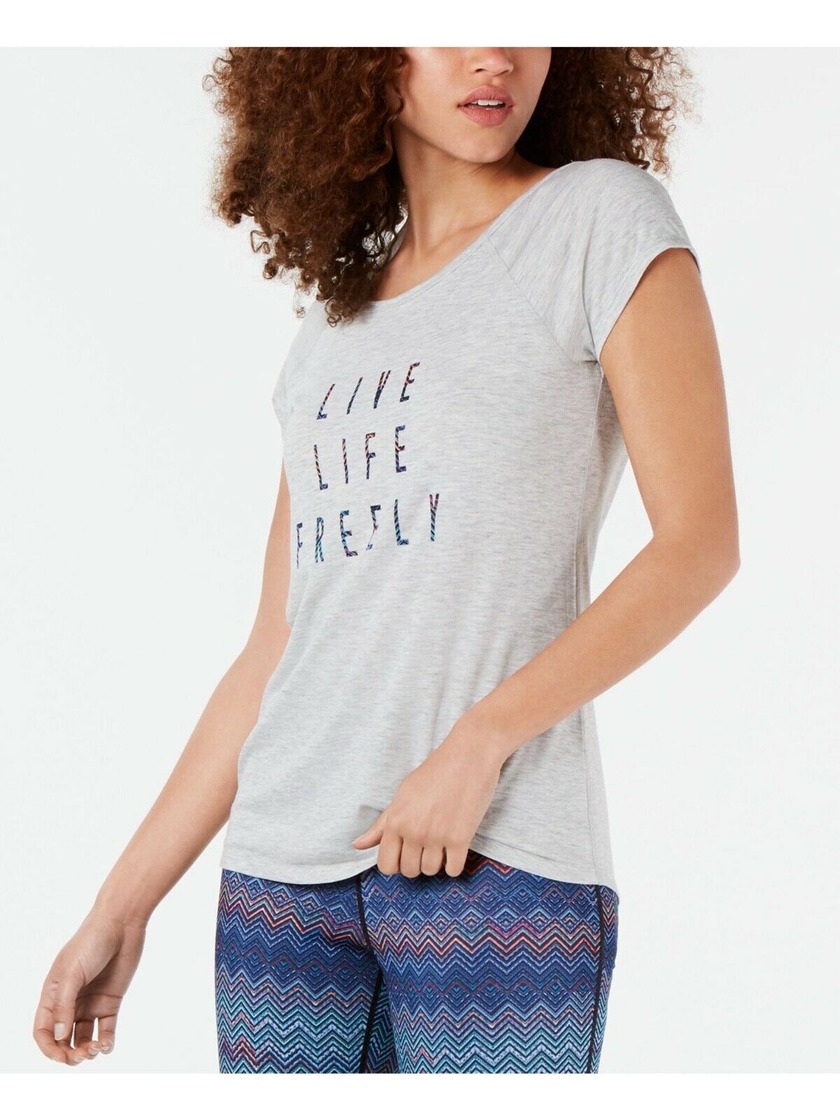 IDEOLOGY Womens Gray Printed Short Sleeve Jewel Neck T-Shirt XXL