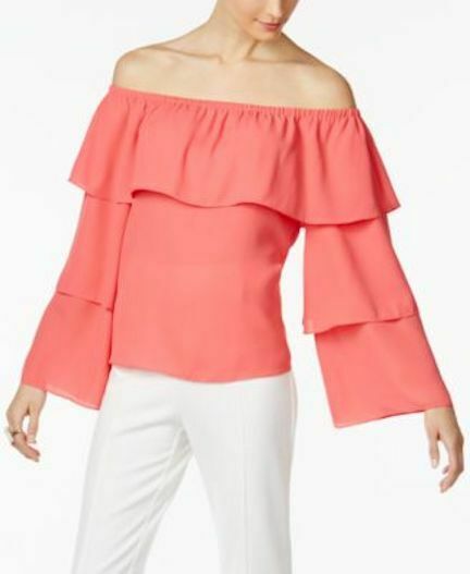 INC International Concepts Petite Tiered Off-The-Shoulder Polished Coral - Outlet Designers