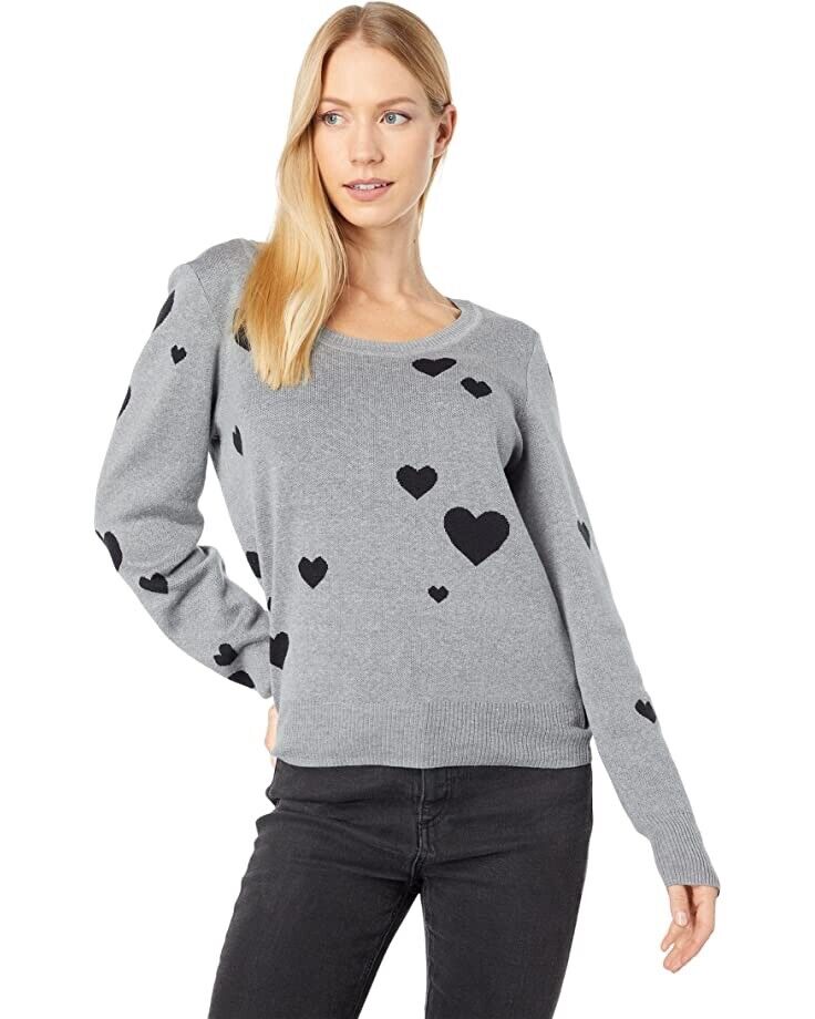 CHASER Intarsia Hearts Long Sleeve Crew Neck Pullover M