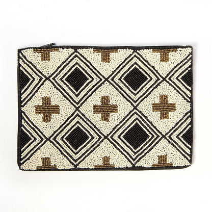 INK+ALLOY Black Ivory With Gold Cross Beaded Clutch