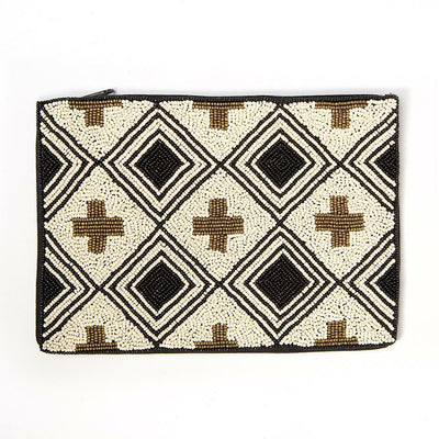 INK+ALLOY Black Ivory With Gold Cross Beaded Clutch