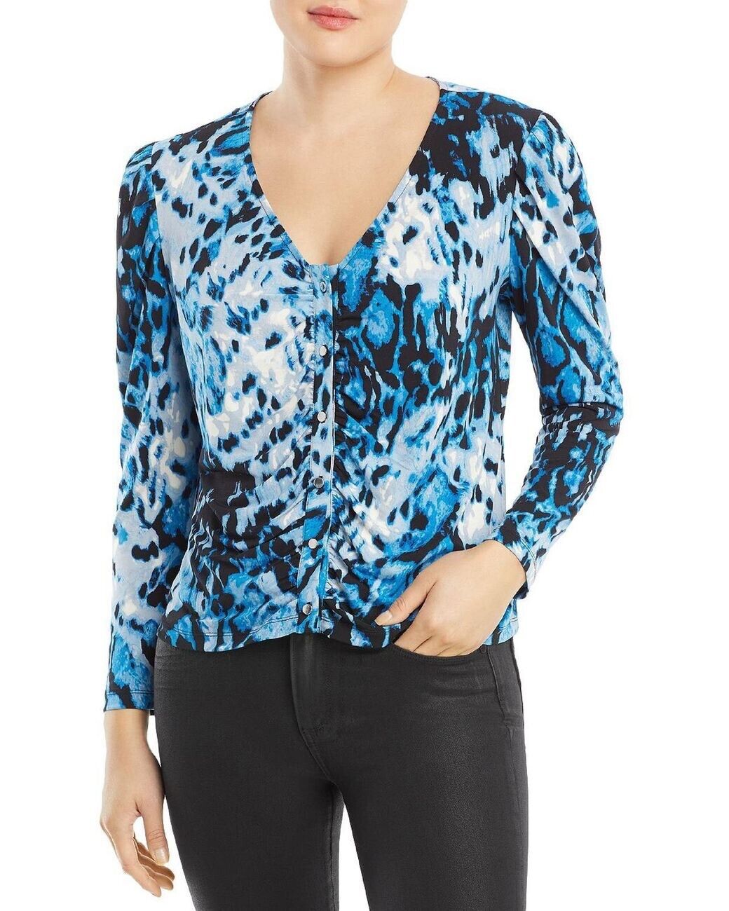 SINGLE THREAD Womens Ruched Printed Blouse XS