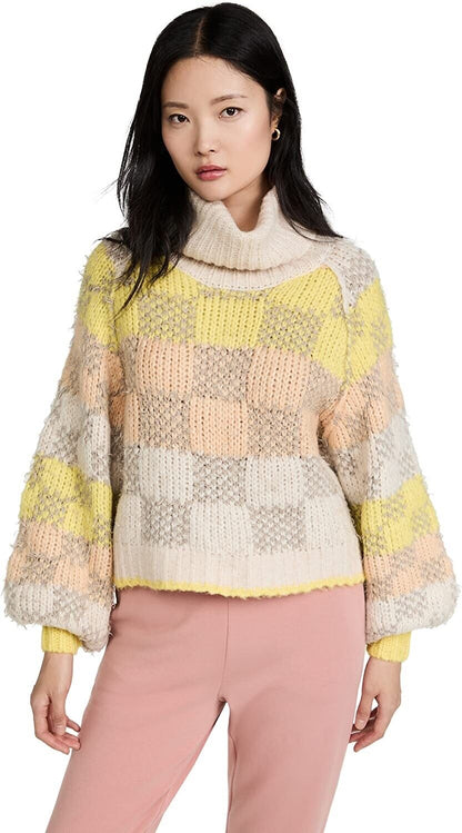Free People Women's Check Me Out Pullover Sweater, Macaroon Combo, S