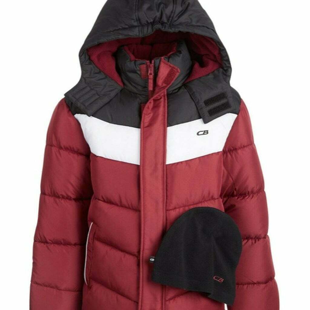 CB Sports Big Boy Chevron Puffer Coat Burgundy Black