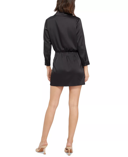 SANCTUARY Satin Mini Shirtdress Black 10