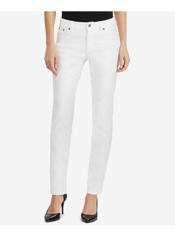 LRL Lauren Jeans Co. Jean amincissant à jambe droite pour femme en denim Blanc 16