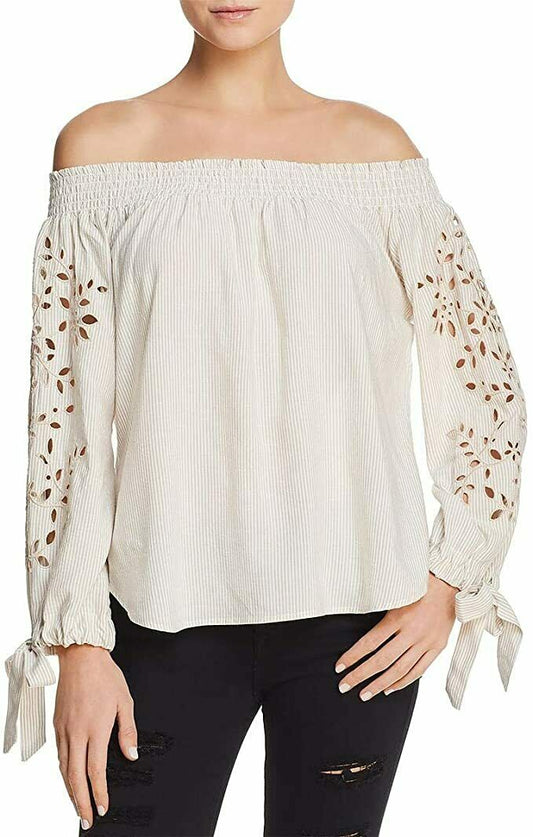 Vintage Havana Womens Eyelet Off-The_Shoulder Blouse