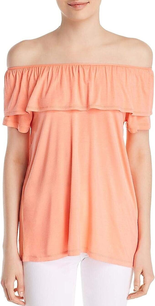 A+A Collection Womens Marilyn Ruffled Off-The-Shoulder Pullover Top Pink S