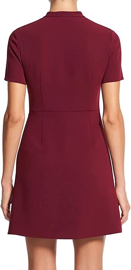 Theory Womens Tie Neck Short Fit & Flare Dress Red 2