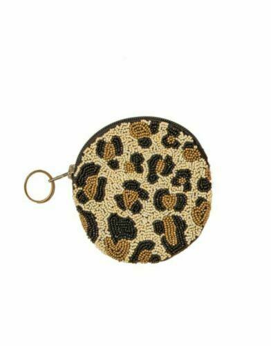 INK + ALLOY Small Cheetah Gold And Black Round Zip Beaded Bag