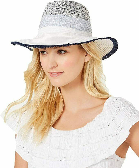 INC International Concepts Tweedy Colorblocked Panama Hat (Navy/White)