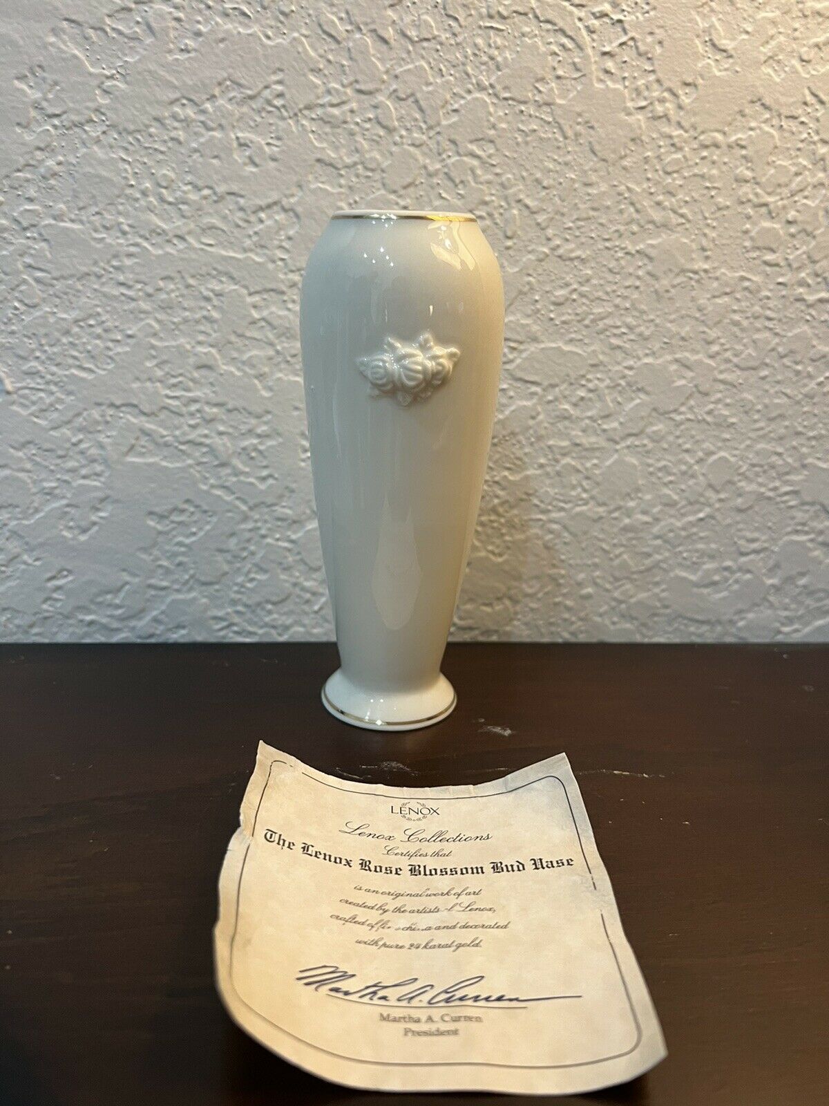 The Lenox Rose Blossom Bud Vase, Fine Porcelain 24Karat Gold Trim 1980