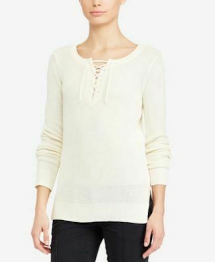 Lauren Ralph Lauren Petite Lace-Up Sweater Herbal Milk PL - Outlet Designers