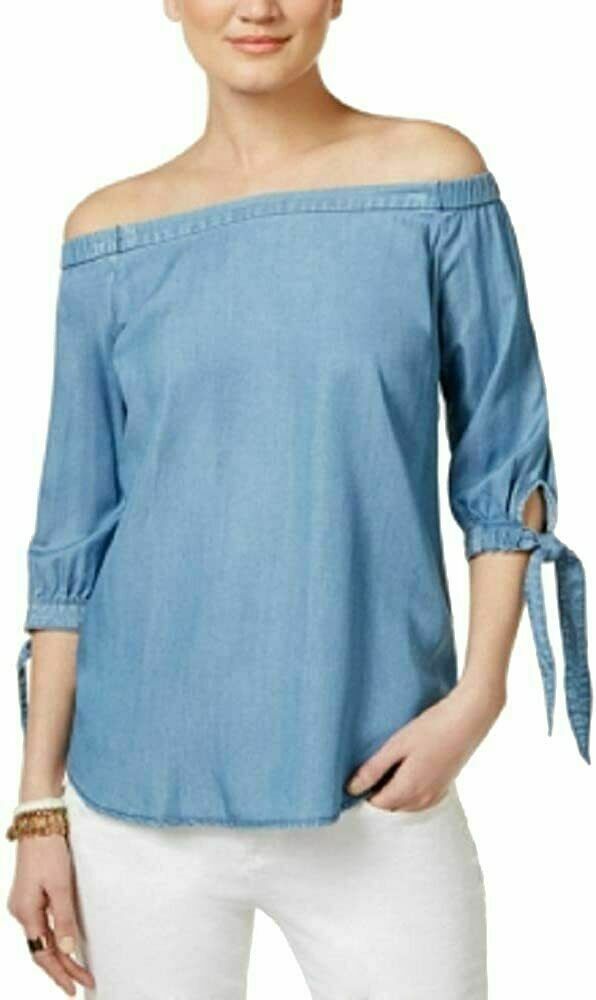 NC International Concepts Women's Off-The-Shoulder Chambray Top (Indigo, 10)