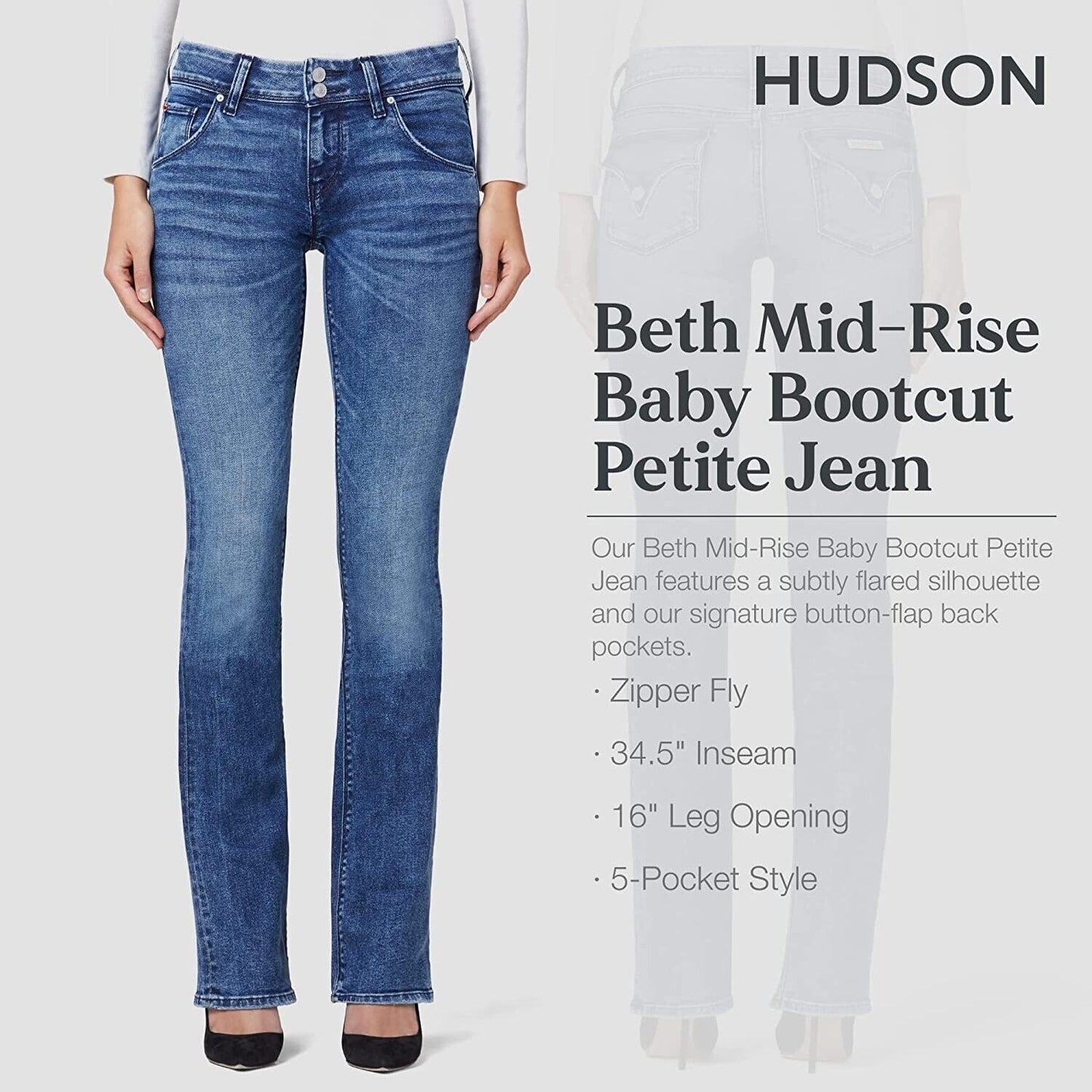HUDSON Jeans Women's Beth Mid Rise, Baby Bootcut Jean 34