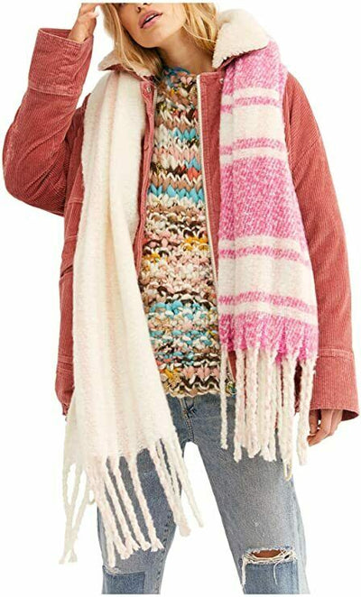 Free People Womens Gemini Blanket Plaid Winter Scarf Pink O/S