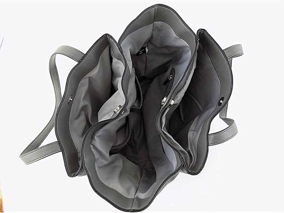 INC Women's Gray Haili Tote Faux Leather Double Flat Strap Tote Handbag Purse
