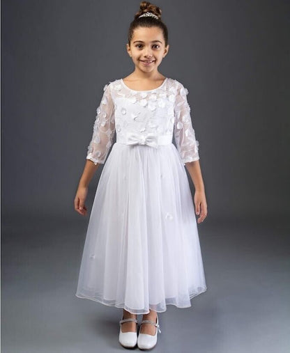 Bonnie Jean Girl's First Communion Dress with Bow and Daisies, Long Sleeve 8