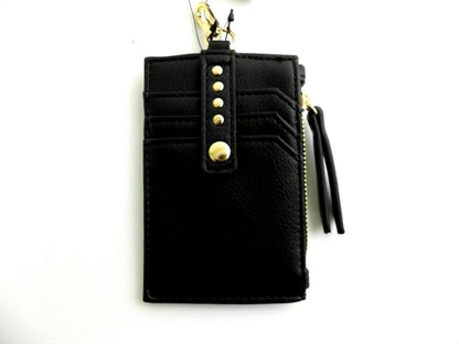 INC Women's Black Embellished Faux Leather Lanyard Strap Card Holder