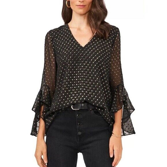 VINCE CAMUTO Clip-Dot Bell-Sleeve Top XS