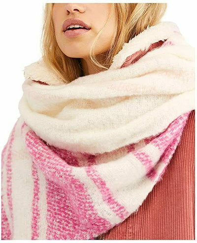 Free People Womens Gemini Blanket Plaid Winter Scarf Pink O/S