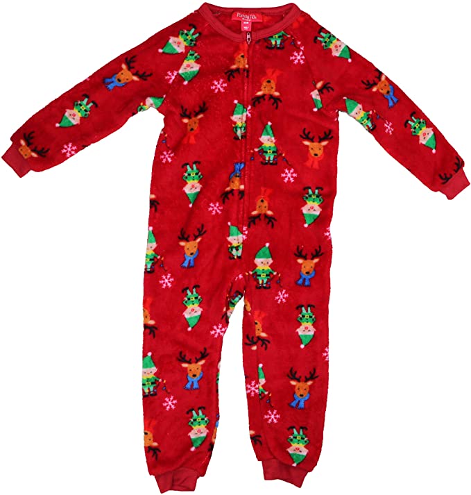 Family PJs Kids Elf One Piece Pajamas Red 4-5