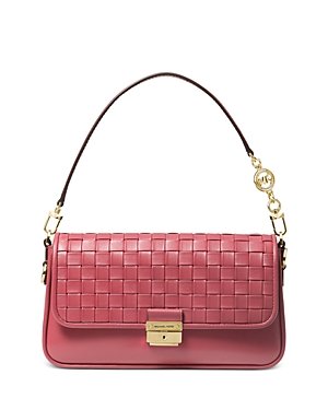 MICHAEL Michael Kors Bradshaw Small Woven Leather Shoulder Bag – Tea Rose/Gold