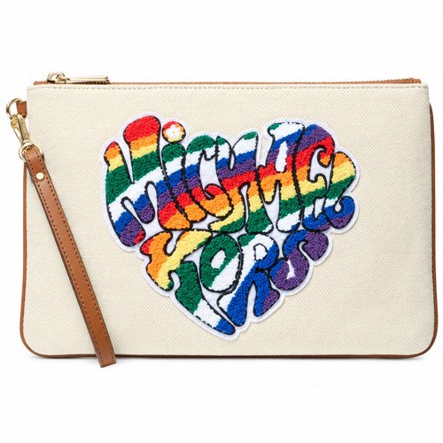 MICHAEL Michael Kors Pride Jet Set Canvas Zip Pouch – Natural/Acorn — AI-enhanced catalog image