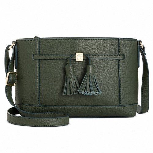 Giani Bernini Pebble Leather Tassel Crossbody – Myrtle Green — AI-enhanced catalog image