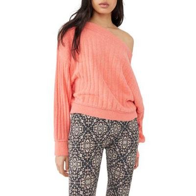 Free People Cabin Fever Convertible-Neck Sweater – Coral, Large