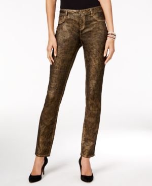 INC International Concepts Metallic Skinny Jeans — Gold, Size 2